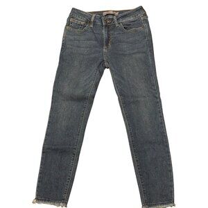 Just USA Skinny Jeans Blue Denim Cropped Raw Hem Pockets Size 2P Petite